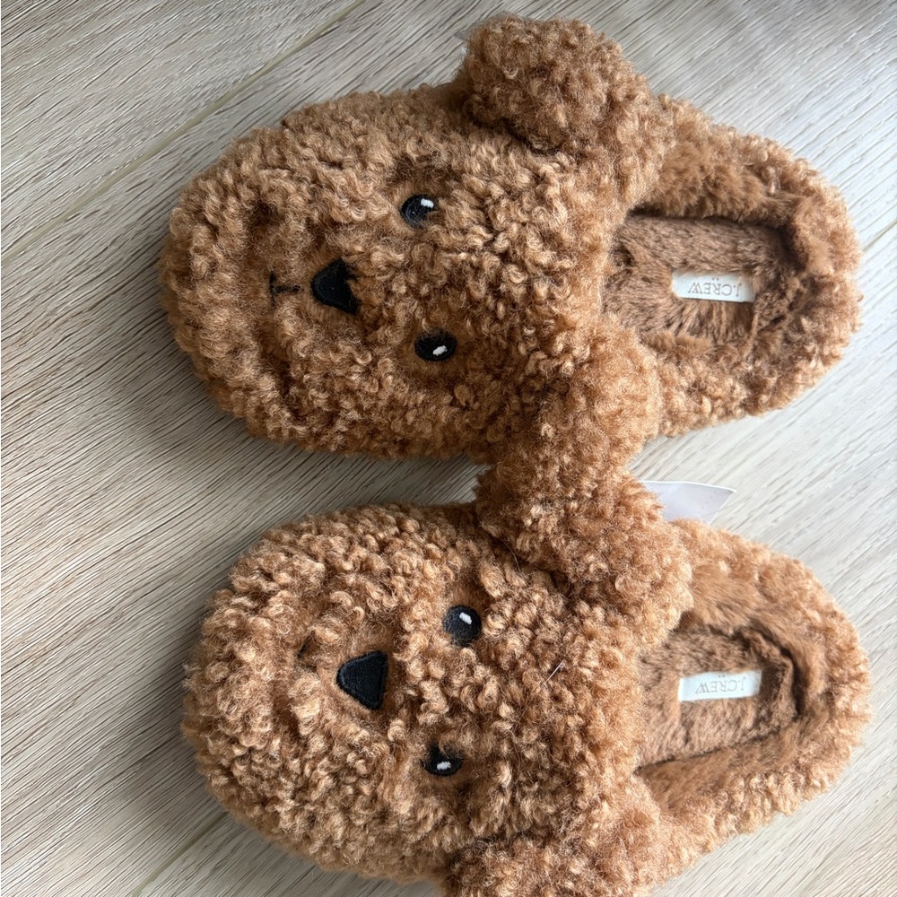 J. Crew Brown Teddy Bear Plush Kids Slippers